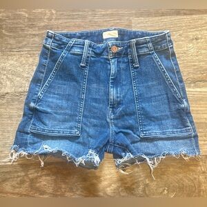 MOTHER Frayed Hem Jean Shorts in Blue